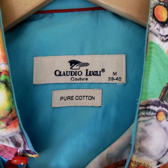 Claudio Lugli Medium 39-40 Colorful Circles Cotton Button Up Long Sleeve Shirt - Picture 8 of 13